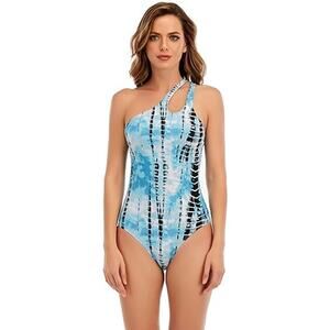 Lucky Brand Blue Tie Dye Beach Wave Asymmetrical One Piece Swimsuit